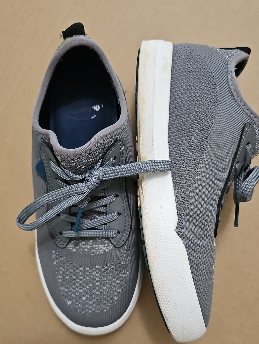 Vessi 'WEEKEND' Grey Knit Women's Athletic Sneakers with White Sole.